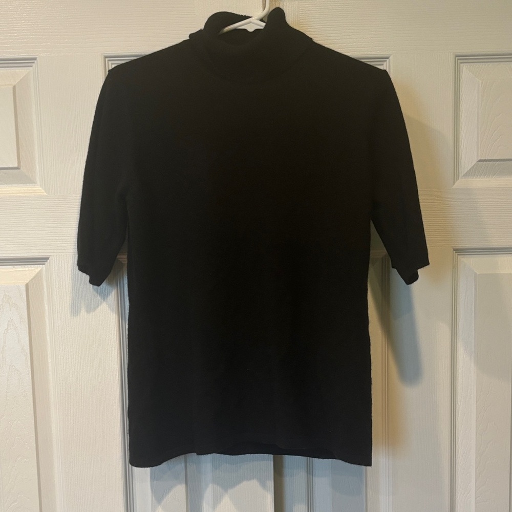 Pure Amici Women’s 100% Cashmere Black Turtleneck Shirt Sleeve Sweater